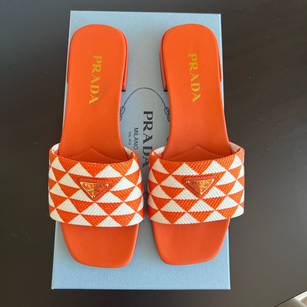 Prada Logo Embroidered Fabric Slides